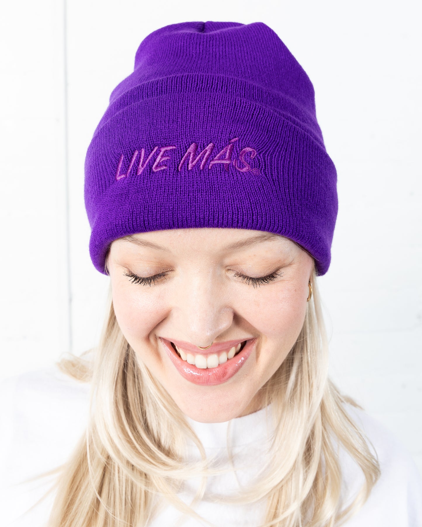 Embroidered Purple Beanie
