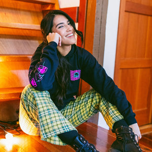 Crimped Style Black Hoodie Mobile View